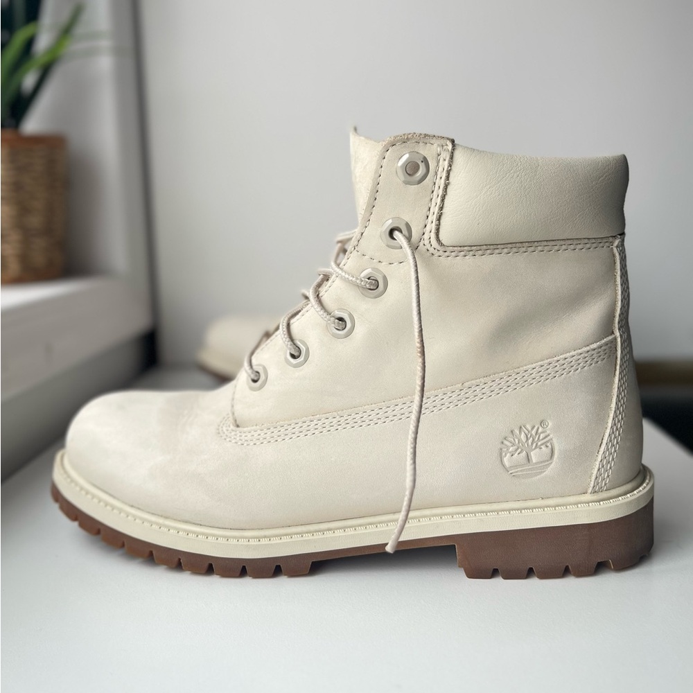 Timberland Off-White Leather Ankle Boots boys mens women cream lace up
